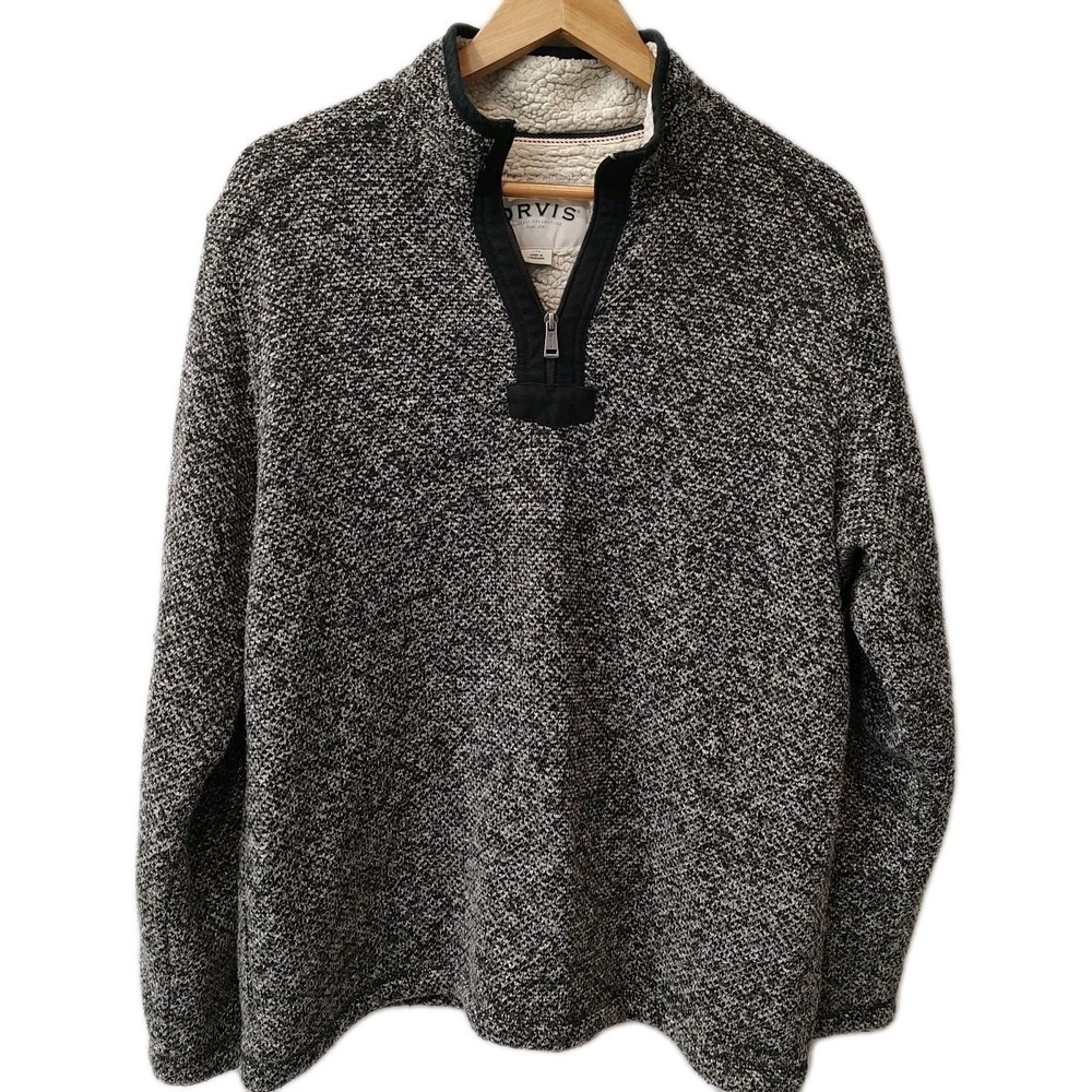 Orvis Sherpa Lined Pullover Sweatshirt Men Sz Large 1/4 Zip Knit Fleece Gorpcore